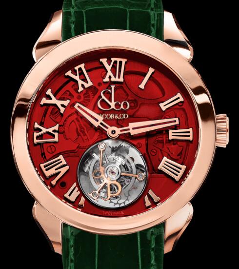 Jacob & Co PT520.24.NS.QB.A PALATIAL FLYING TOURBILLON HOURS & MINUTES ROSE GOLD (RED MINERAL CRYSTAL) Replica watch